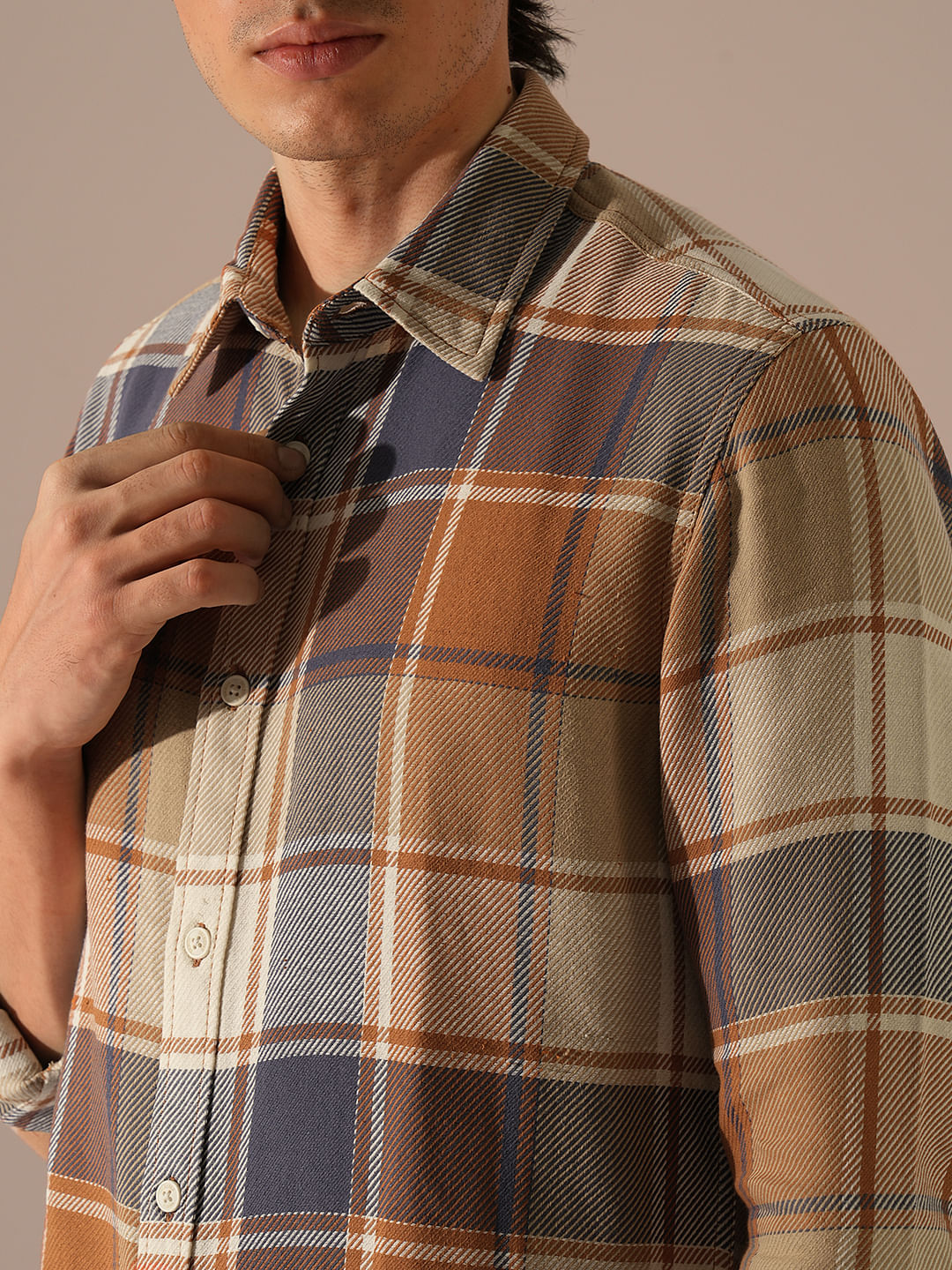 Brown Check Print Cotton Shirt