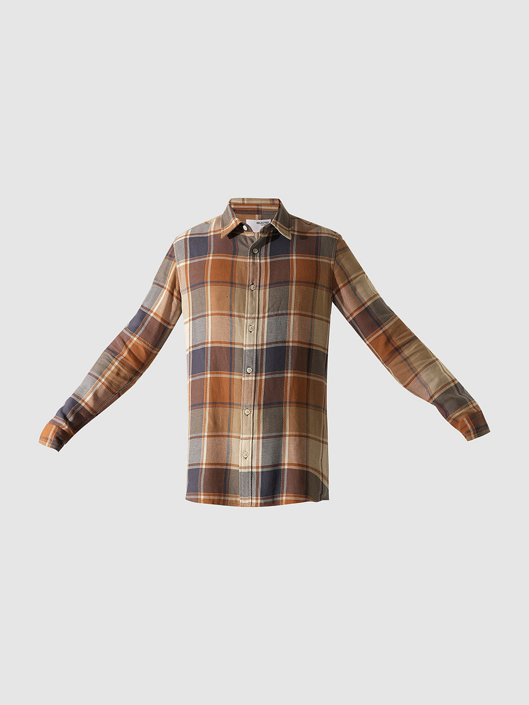 Brown Check Print Cotton Shirt