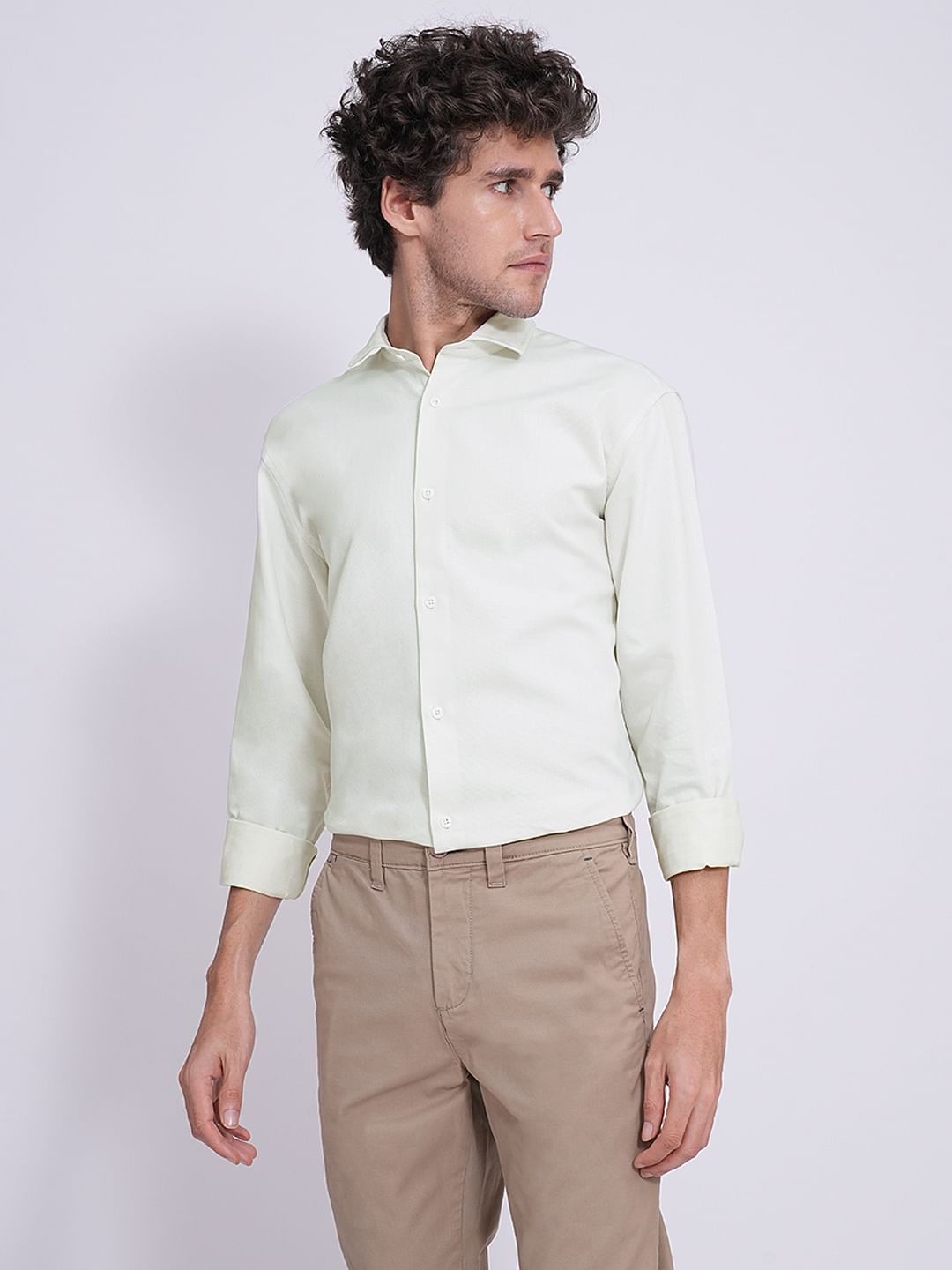 Green Dobby Cotton Full Sleeves Shirt
