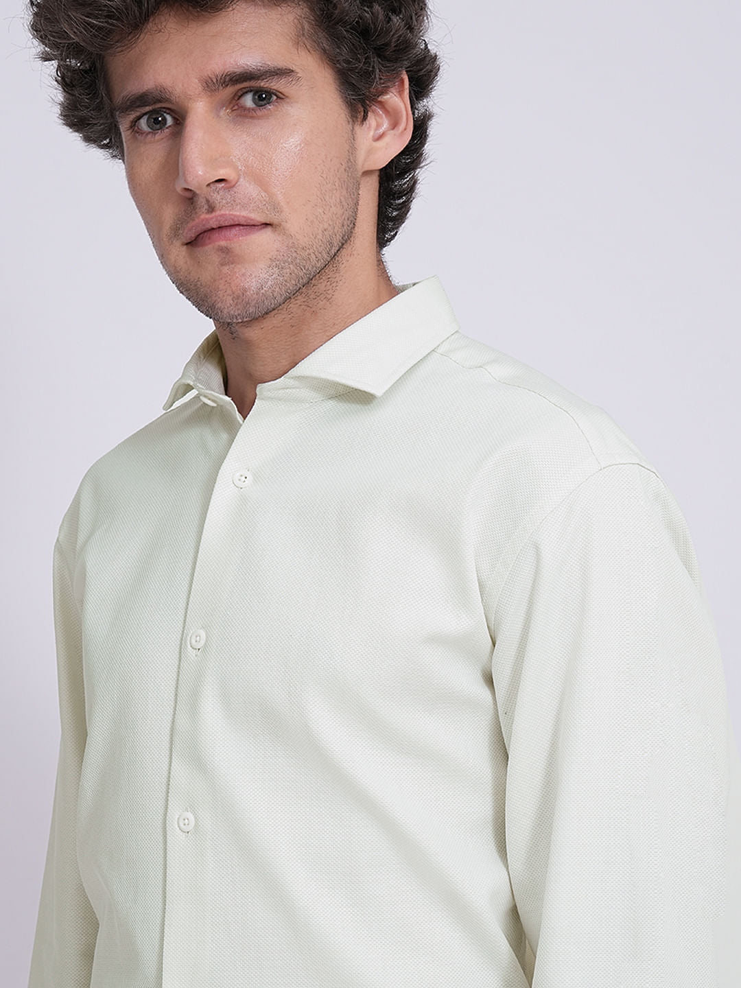 Green Dobby Cotton Full Sleeves Shirt