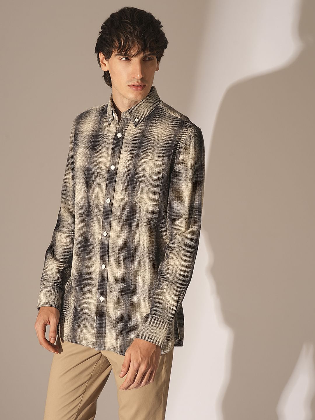 Black & Beige Check Cotton Shirt