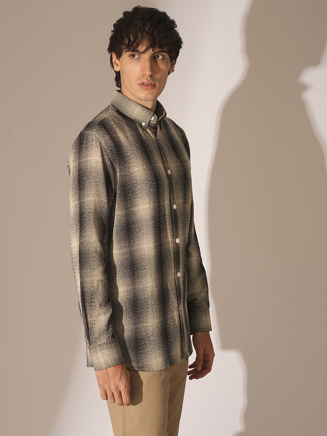 Black & Beige Check Cotton Shirt