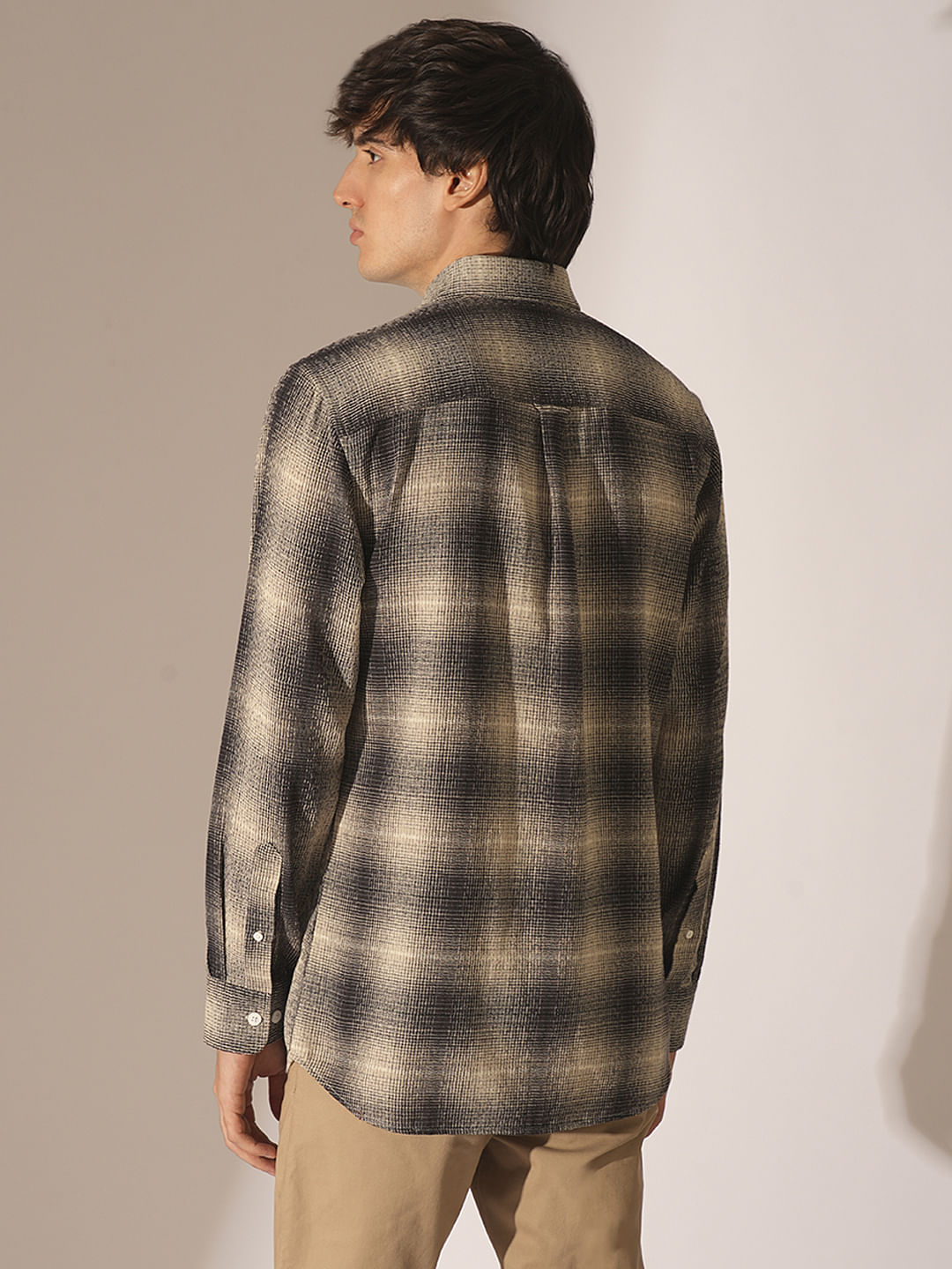 Black & Beige Check Cotton Shirt