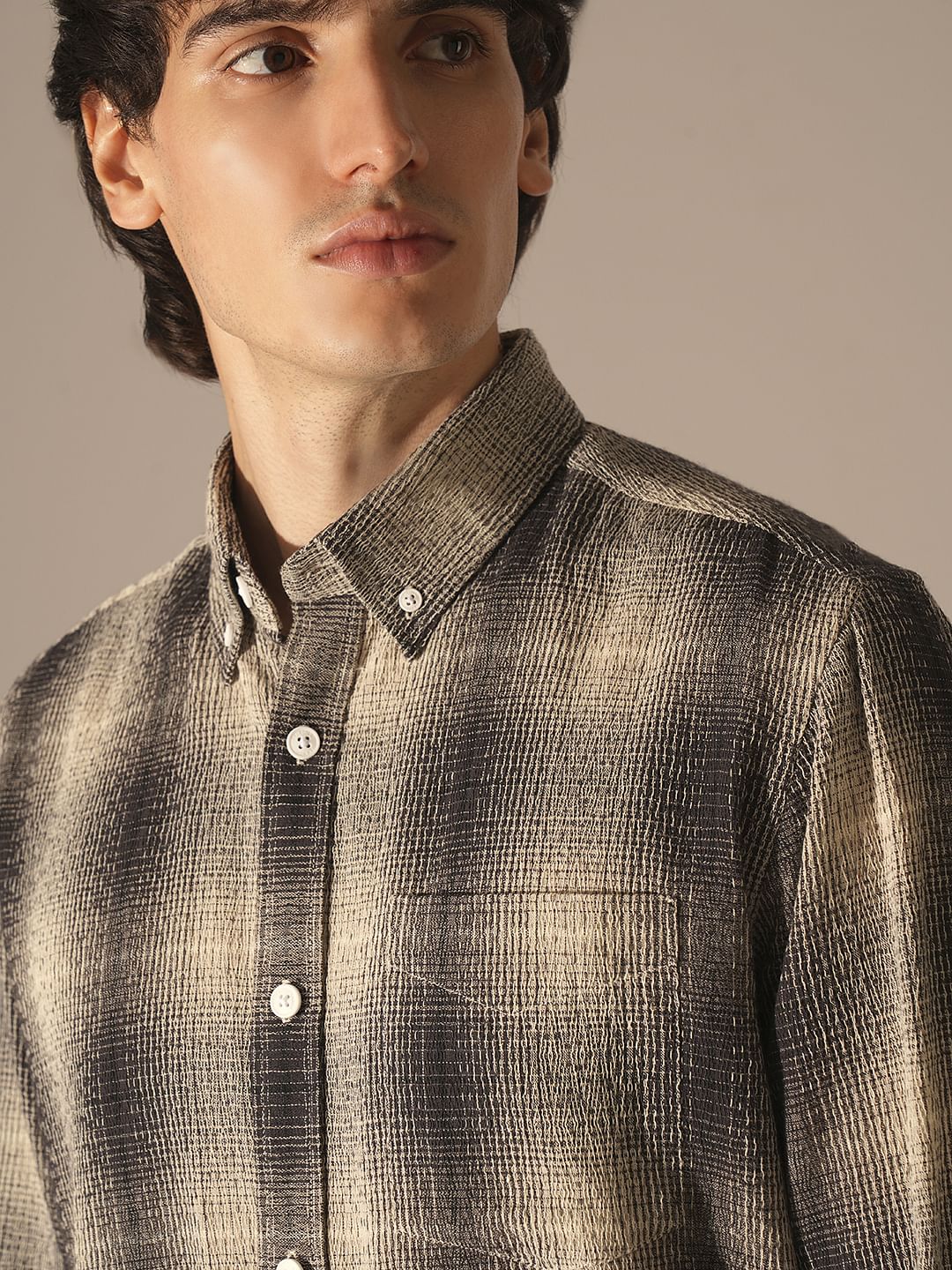 Black & Beige Check Cotton Shirt