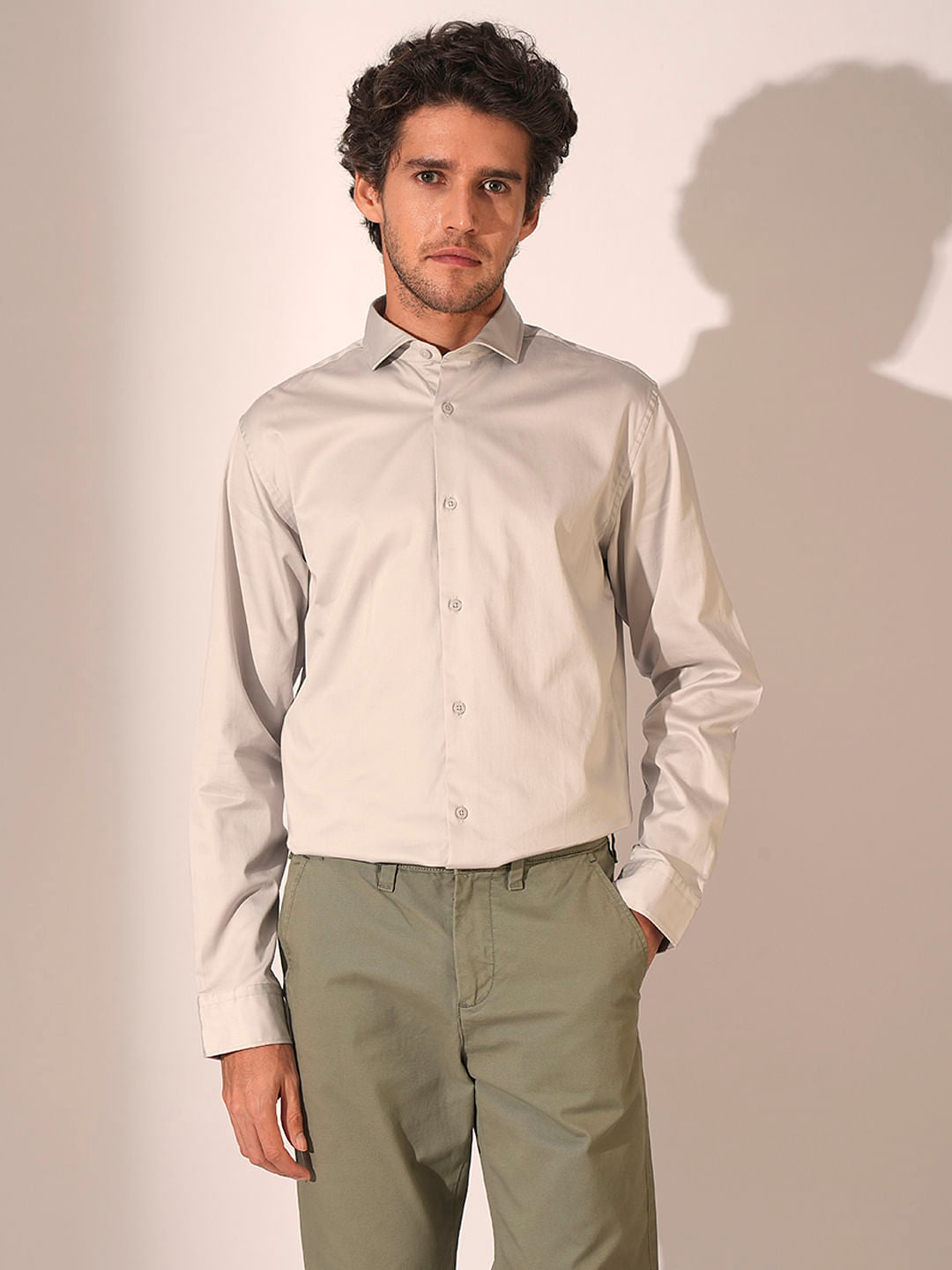 Grey Cotton Formal Shirt