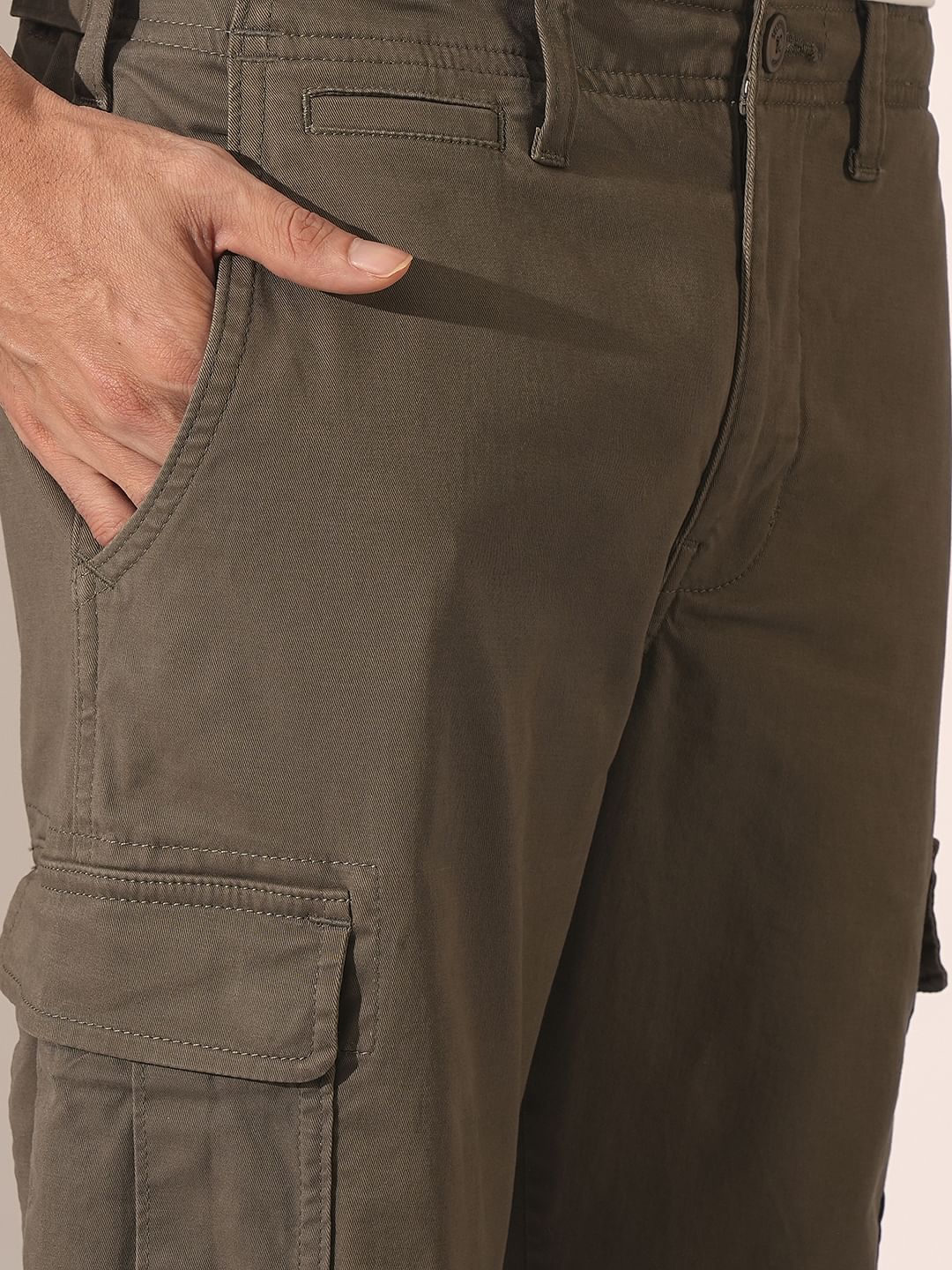Olive Mid Rise Cargo Pants