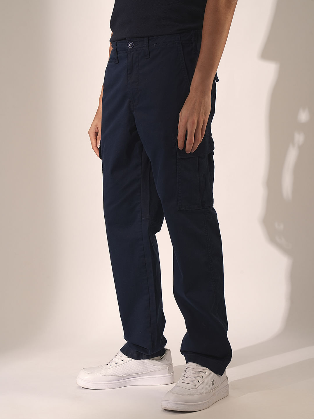 Navy Blue Mid Rise Cargo Pants