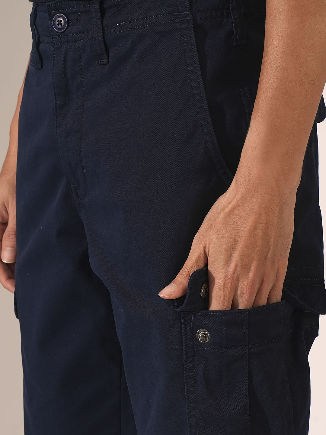 Navy Blue Mid Rise Cargo Pants
