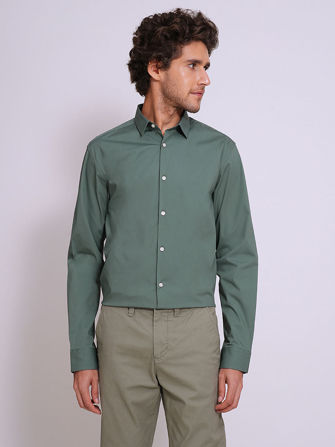 Green Cotton Formal Shirt