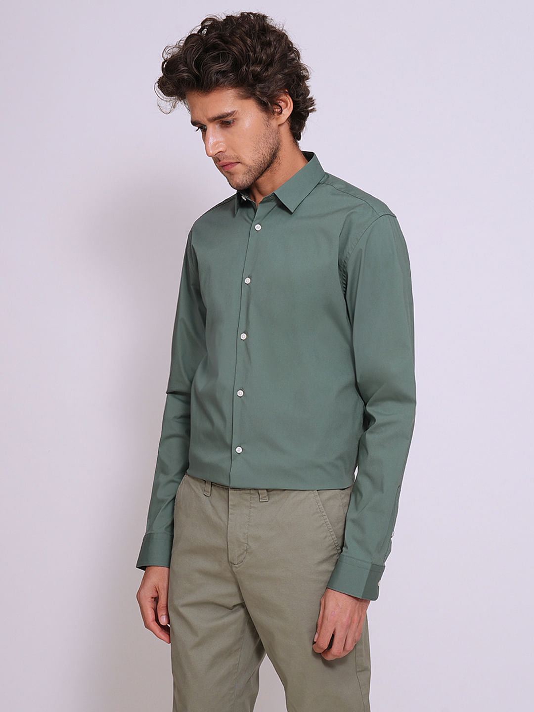 Green Cotton Formal Shirt