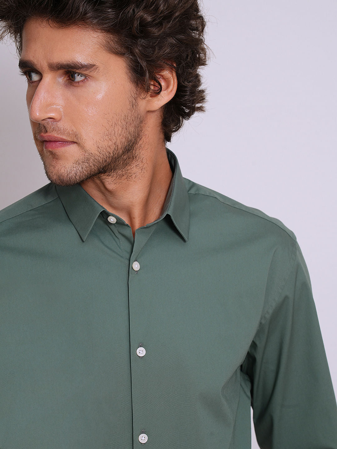 Green Cotton Formal Shirt