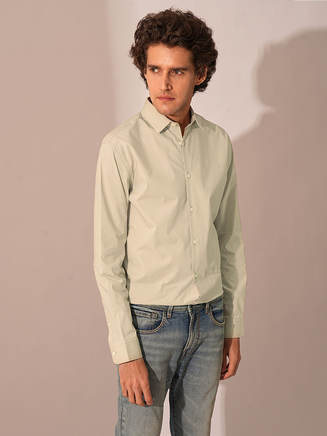 Beige Cotton Formal Shirt
