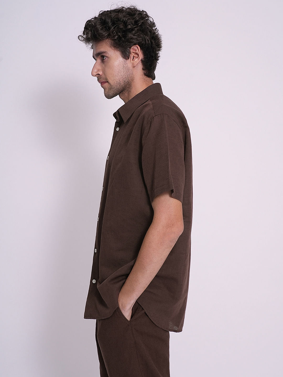 Brown Linen Short Sleeves Shirt