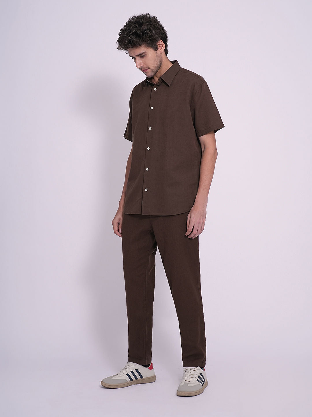 Brown Linen Short Sleeves Shirt