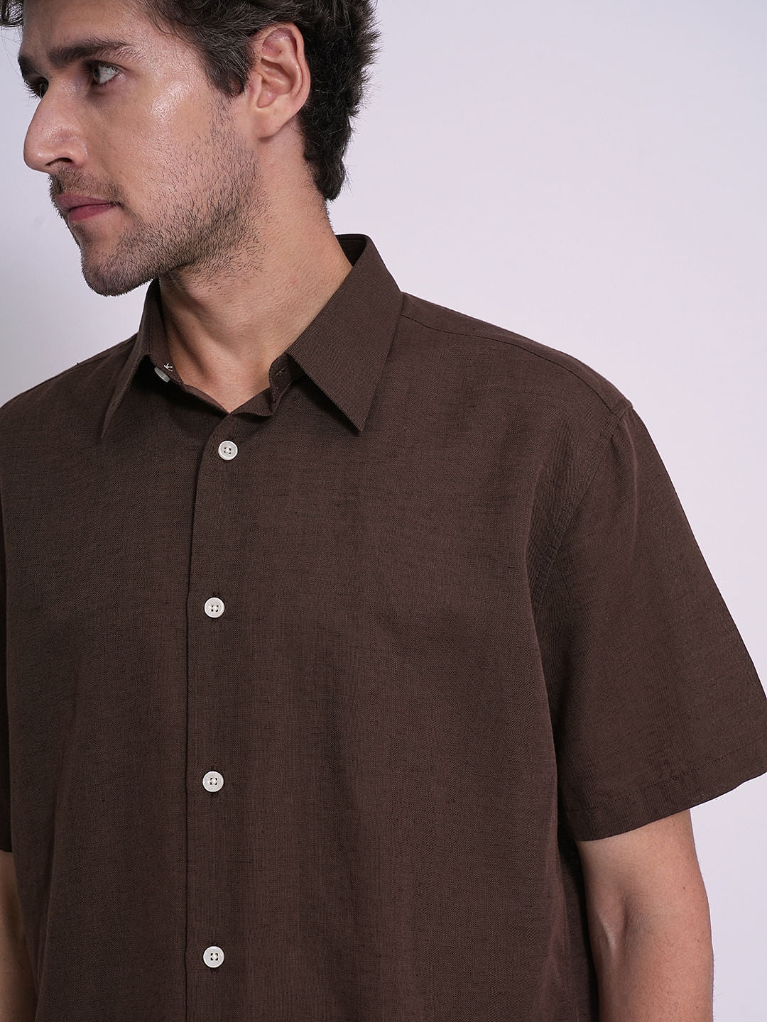 Brown Linen Short Sleeves Shirt