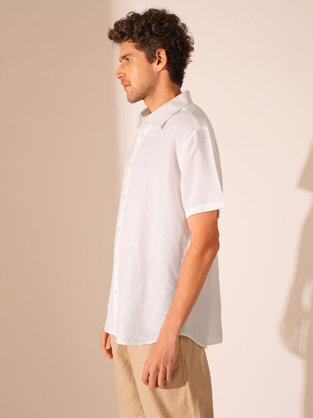 White Linen Short Sleeves Shirt