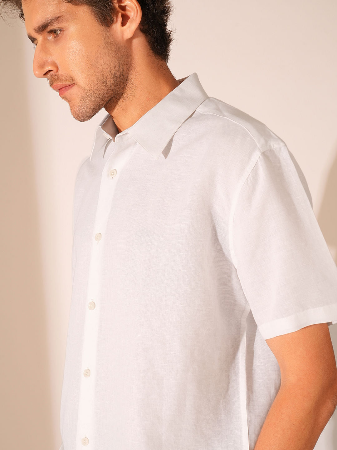 White Linen Short Sleeves Shirt