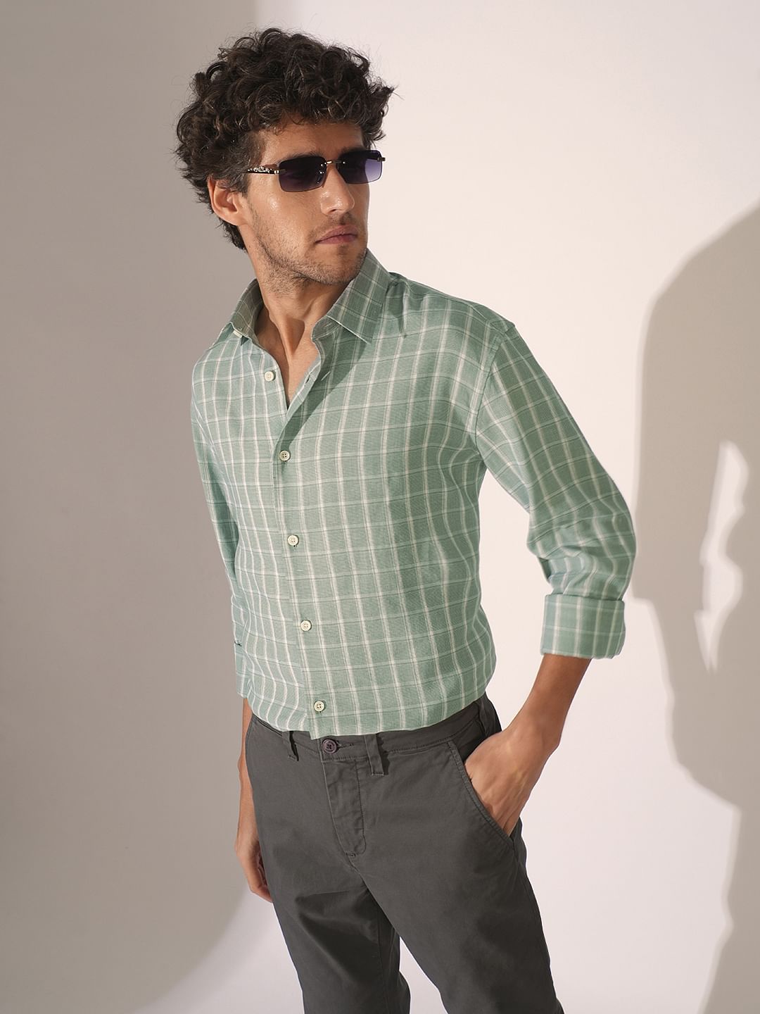 Green Check Print Full Sleeves Shirt