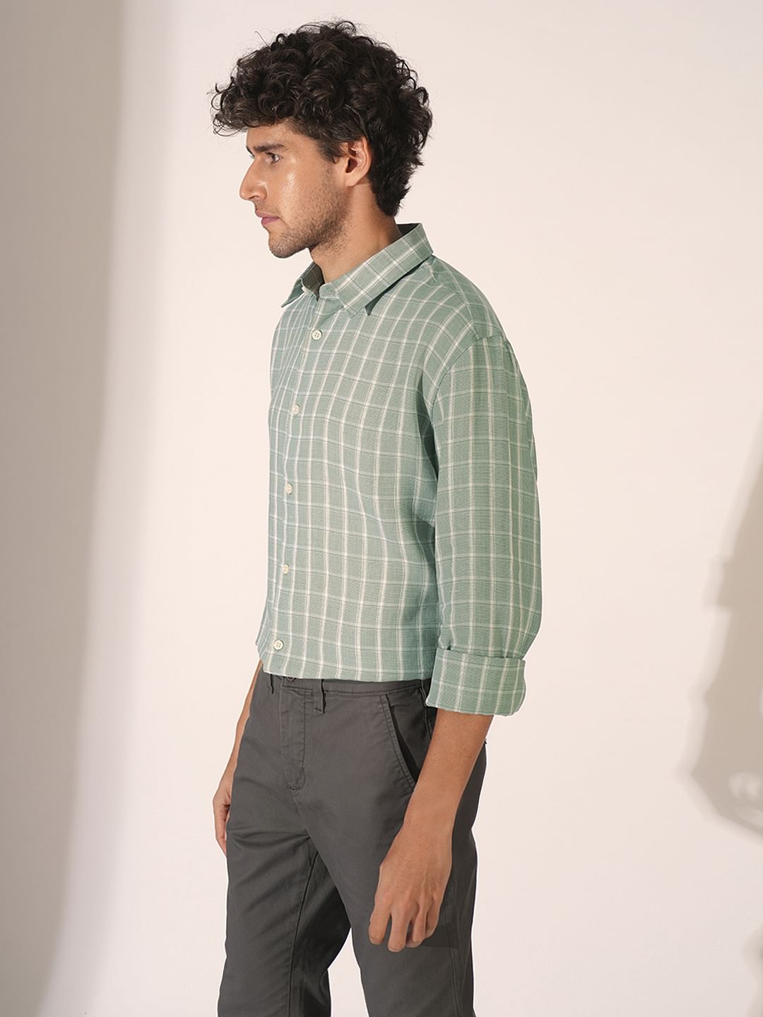 Green Check Print Full Sleeves Shirt