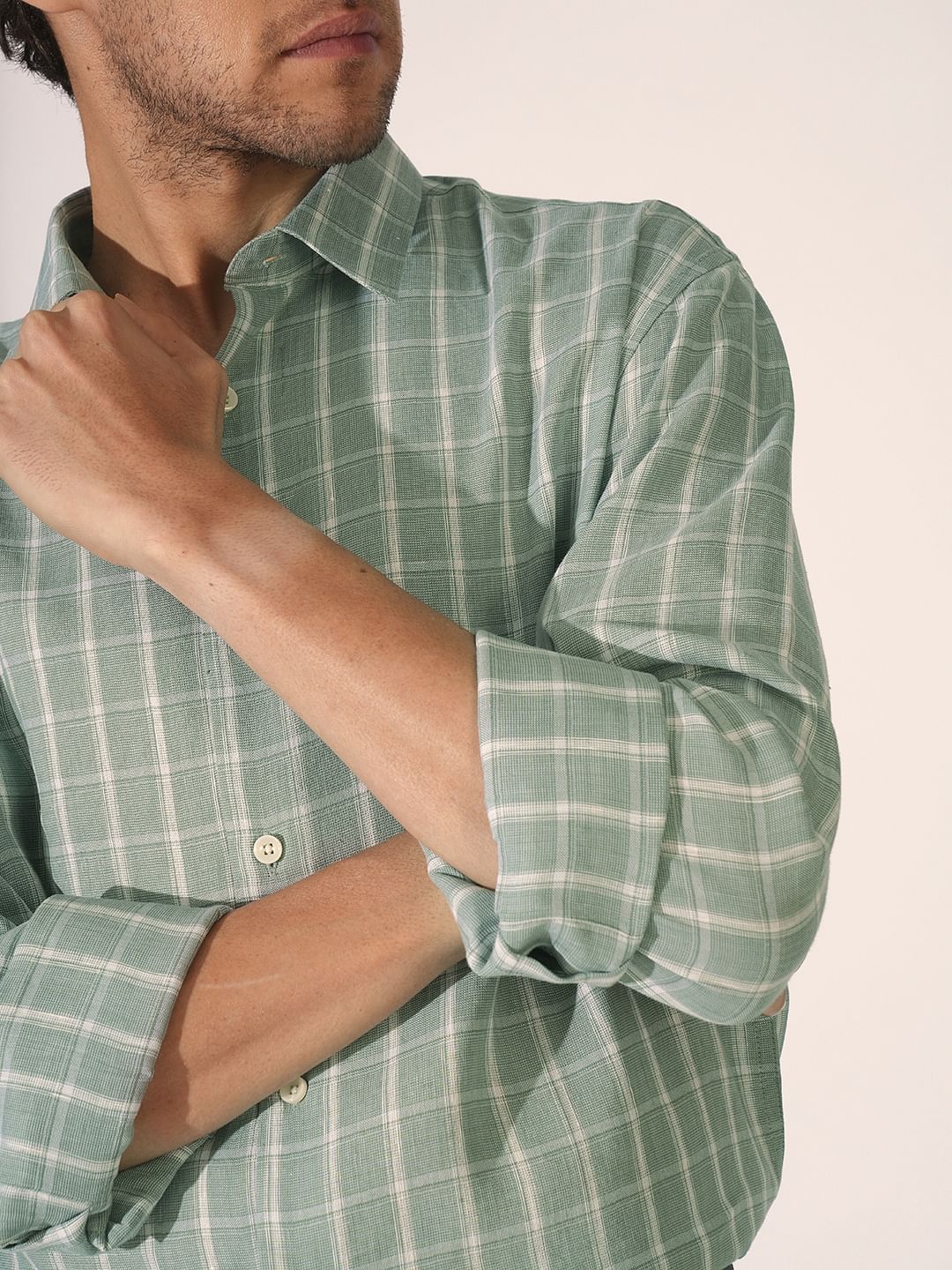 Green Check Print Full Sleeves Shirt