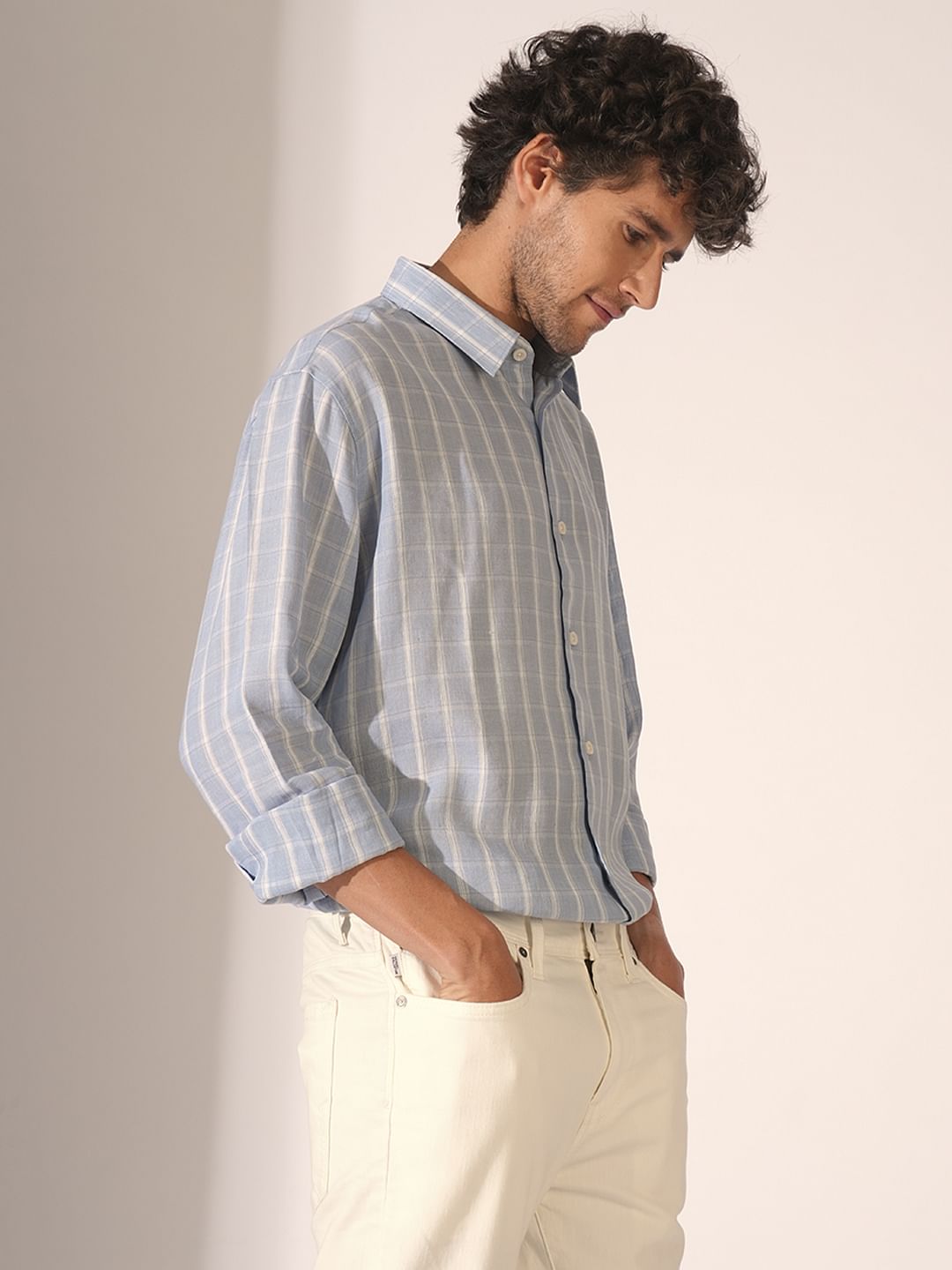 Blue Check Print Full Sleeves Shirt