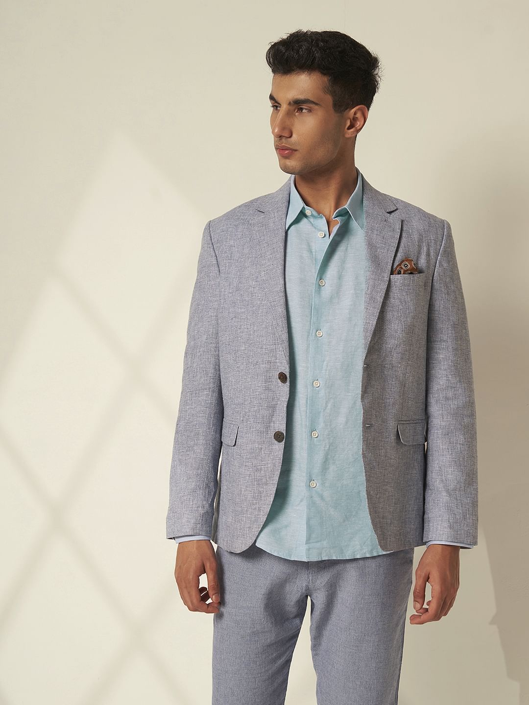 Light Blue Linen Regular Fit Shirt