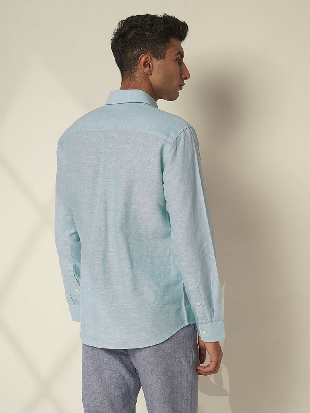 Light Blue Linen Regular Fit Shirt