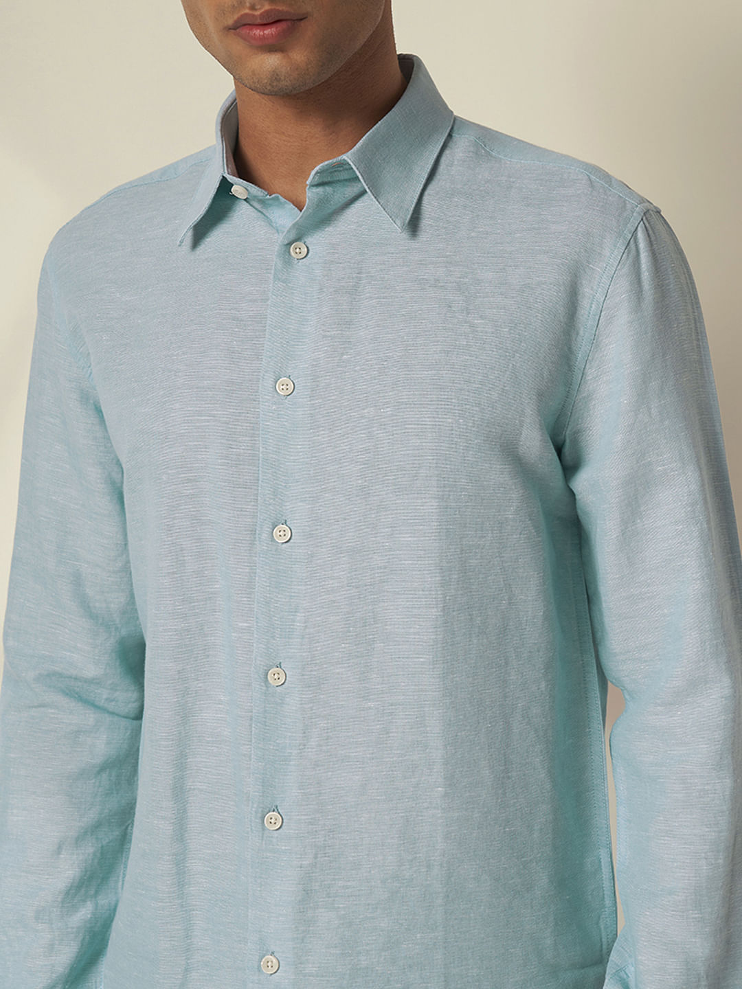 Light Blue Linen Regular Fit Shirt