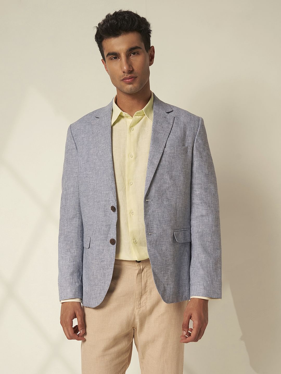 Light Yellow Linen Regular Fit Shirt