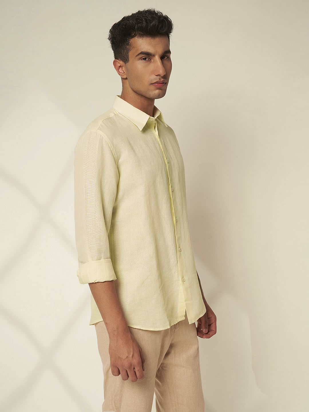 Light Yellow Linen Regular Fit Shirt