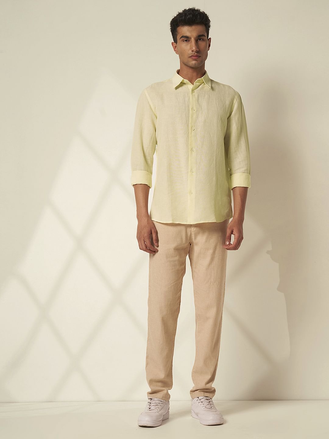 Light Yellow Linen Regular Fit Shirt