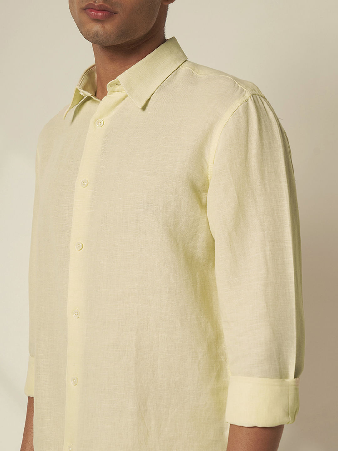 Light Yellow Linen Regular Fit Shirt