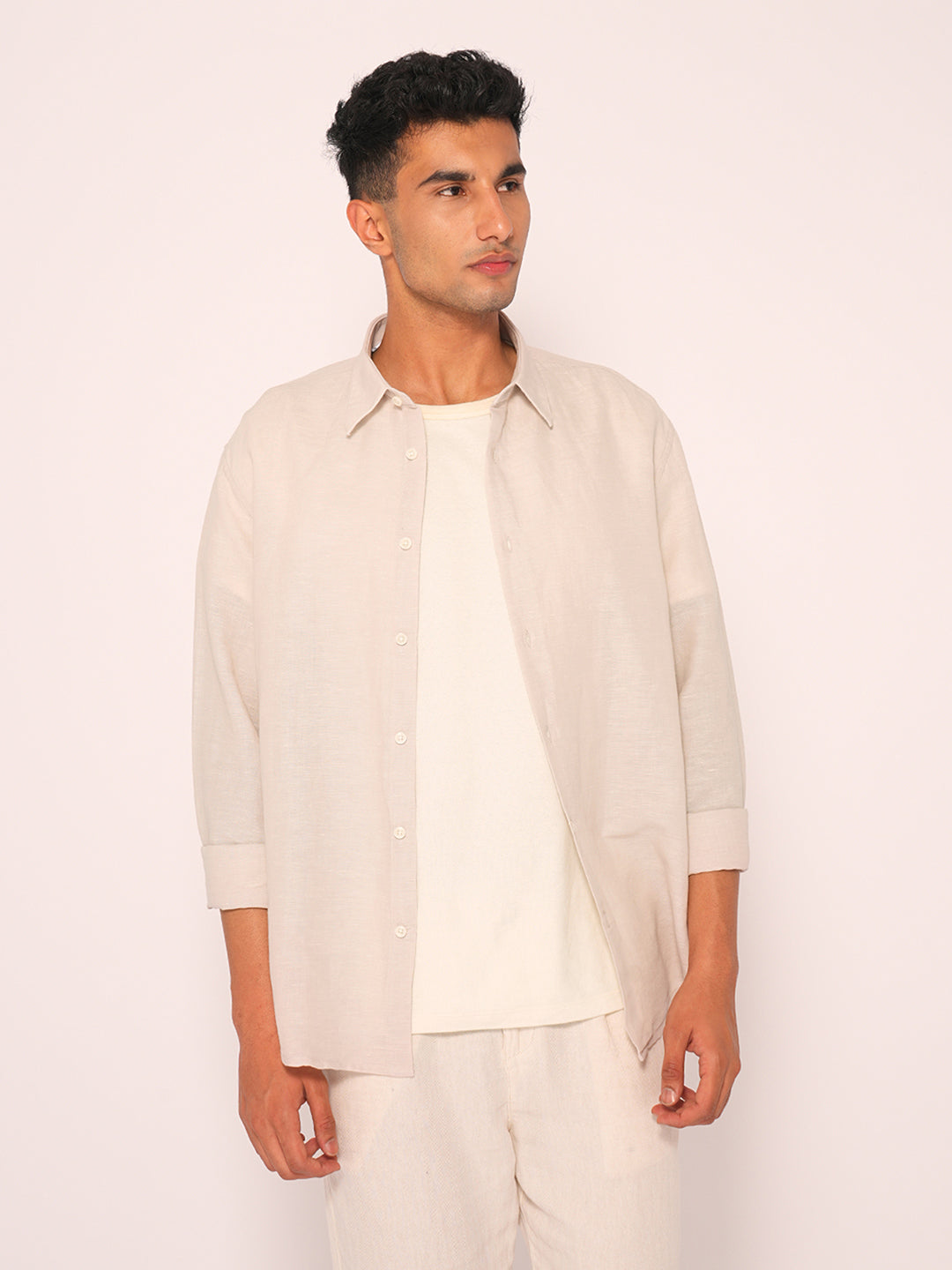 Beige Linen Regular Fit Shirt