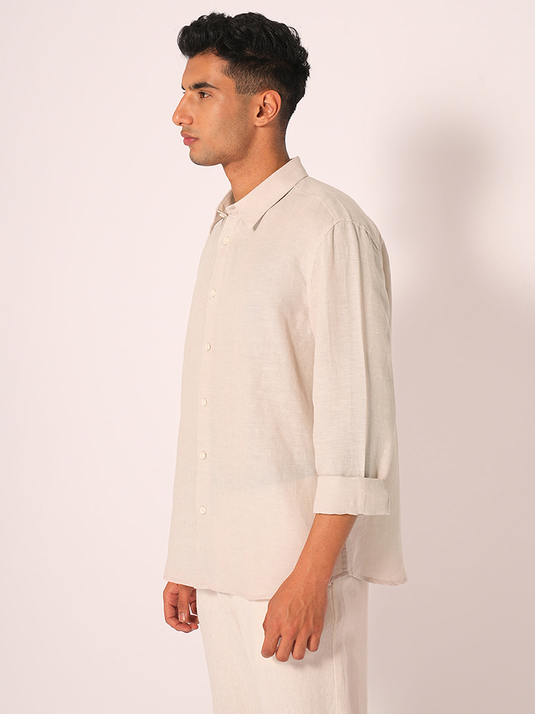 Beige Linen Regular Fit Shirt