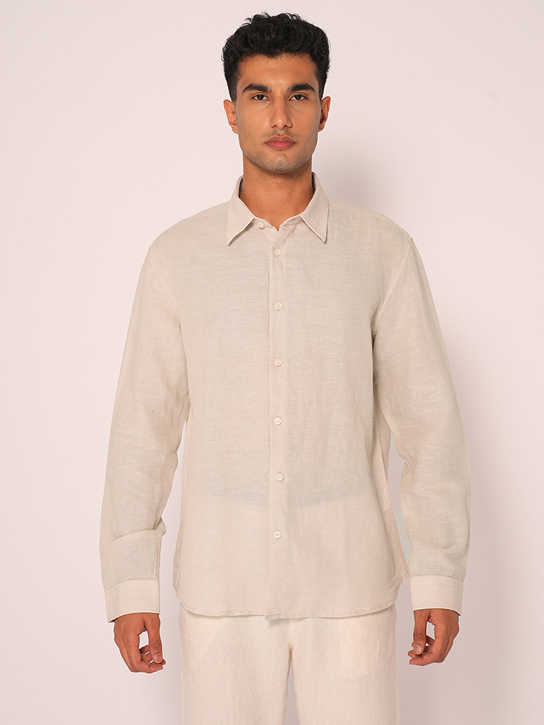 Beige Linen Regular Fit Shirt