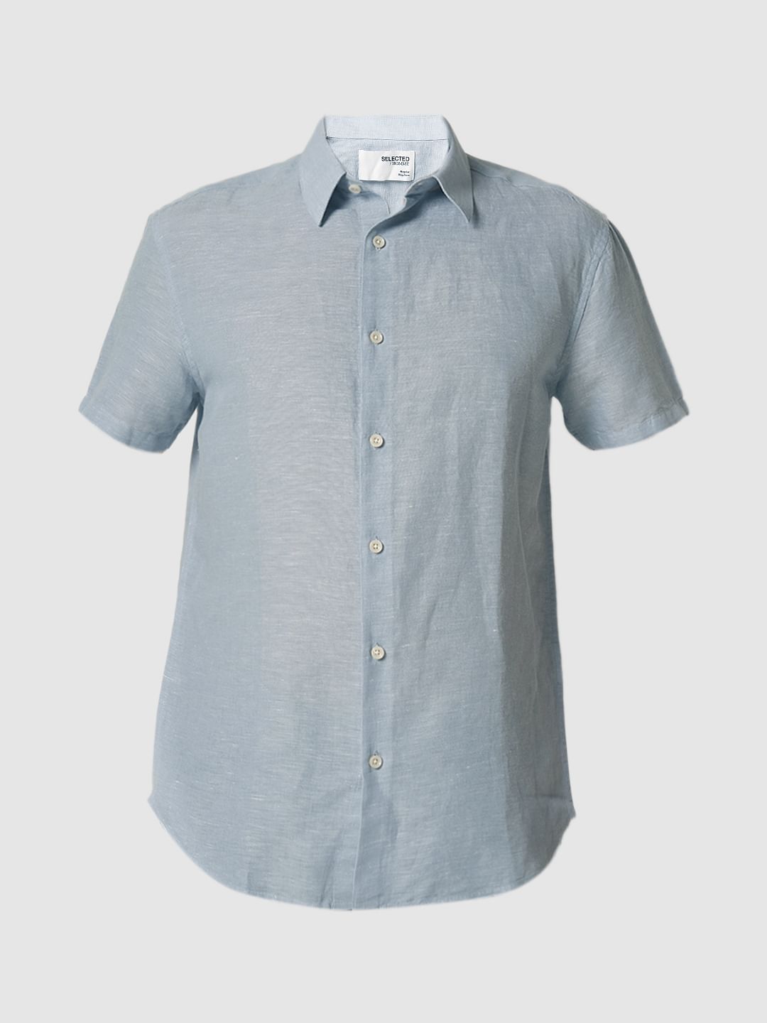 Blue Linen Cuban Collar Shirt