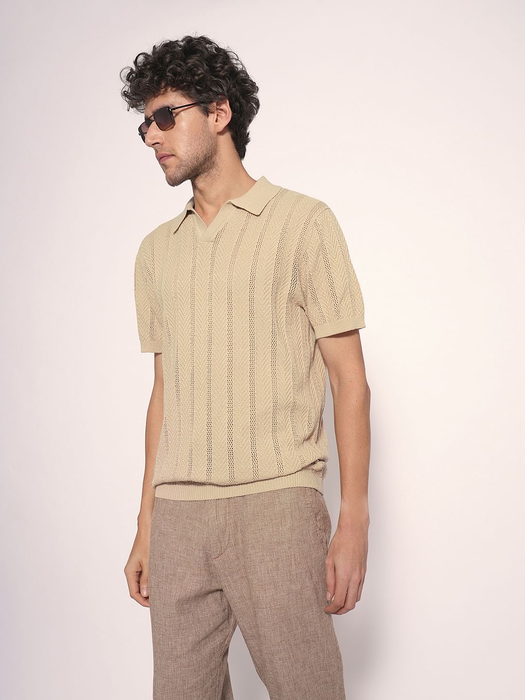 Brown Cotton Knit Polo