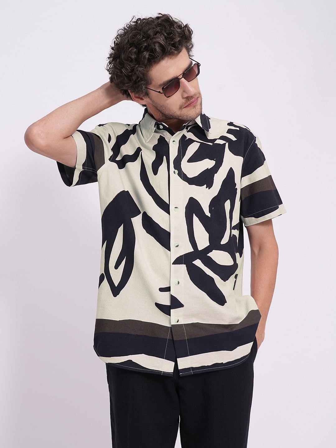 Beige Printed Cotton Shirt