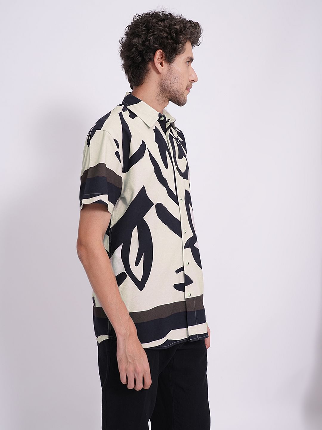 Beige Printed Cotton Shirt