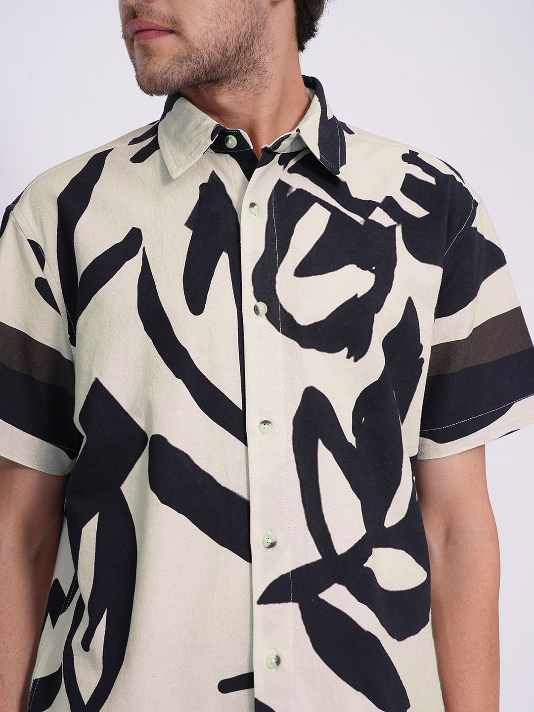 Beige Printed Cotton Shirt