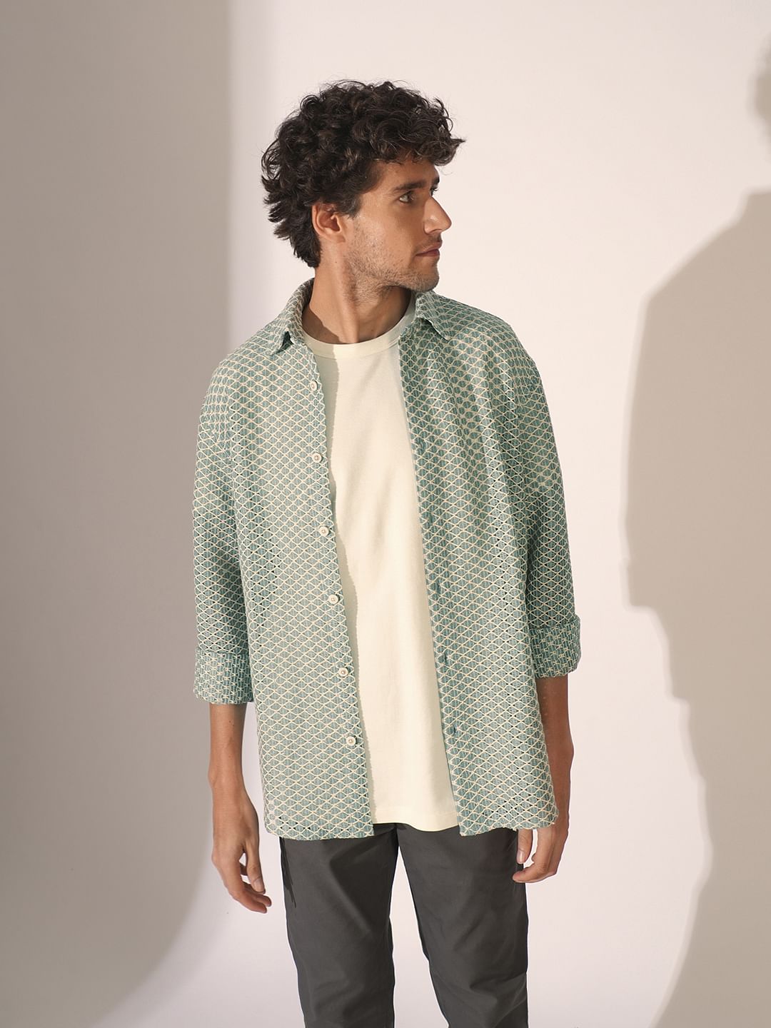 Blue Crochet Full Sleeves Shirt