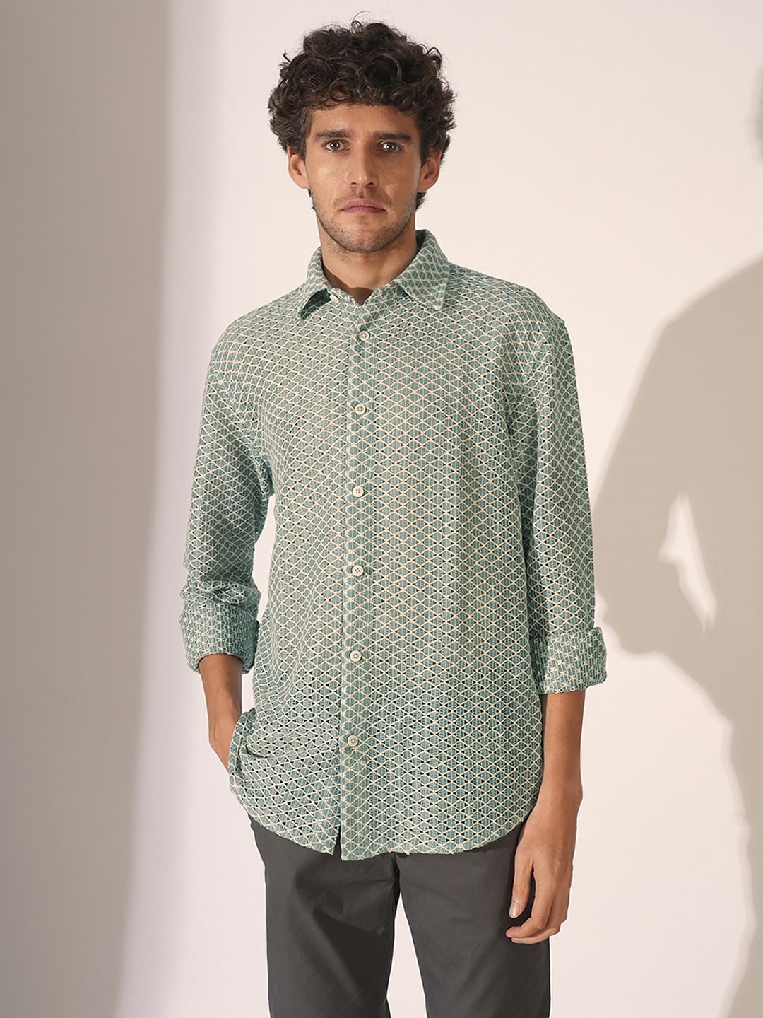 Blue Crochet Full Sleeves Shirt