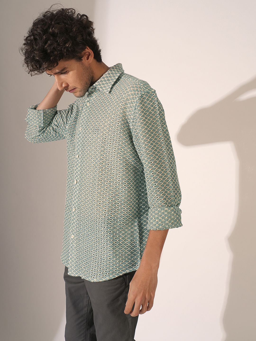 Blue Crochet Full Sleeves Shirt