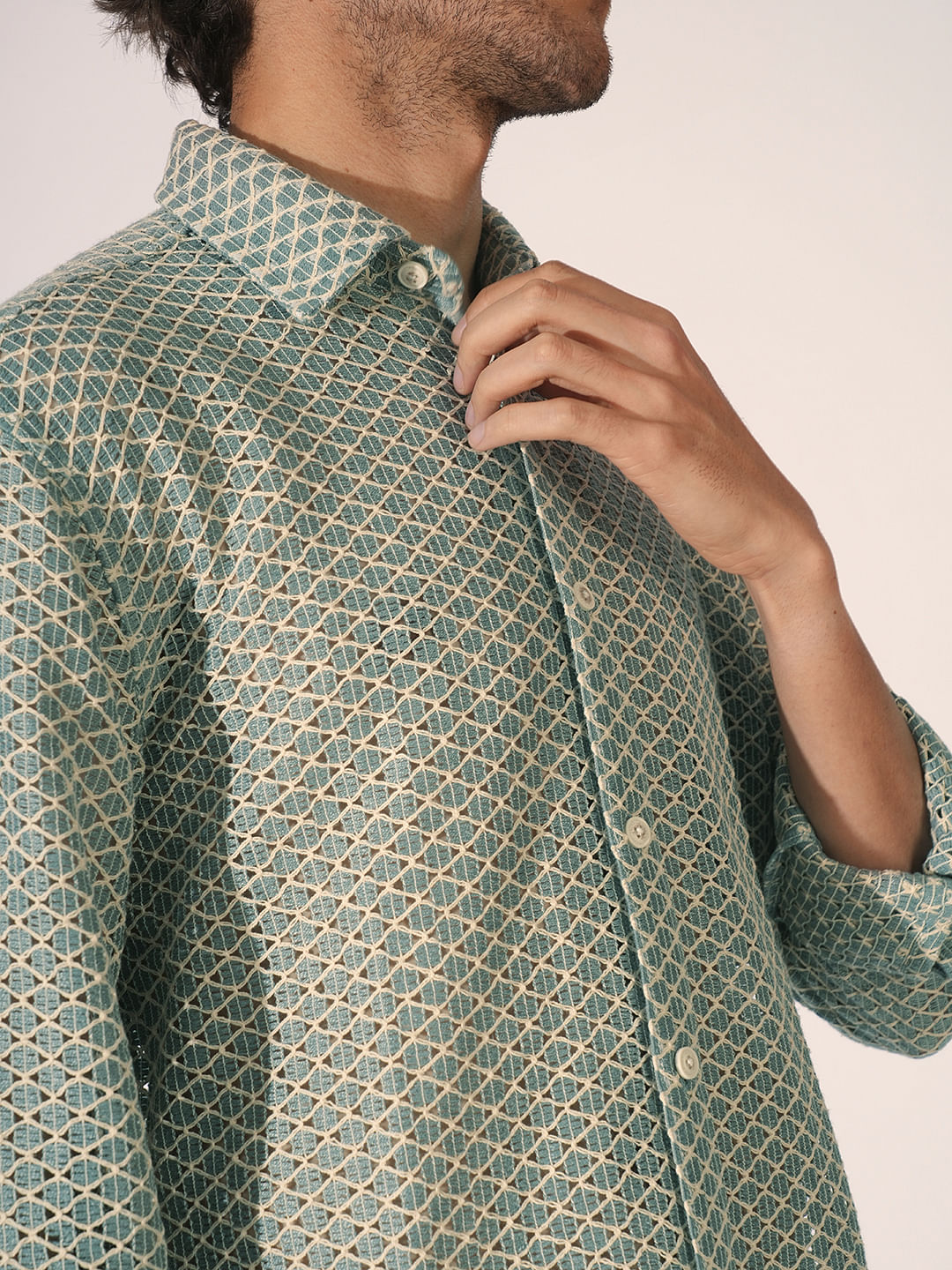 Blue Crochet Full Sleeves Shirt