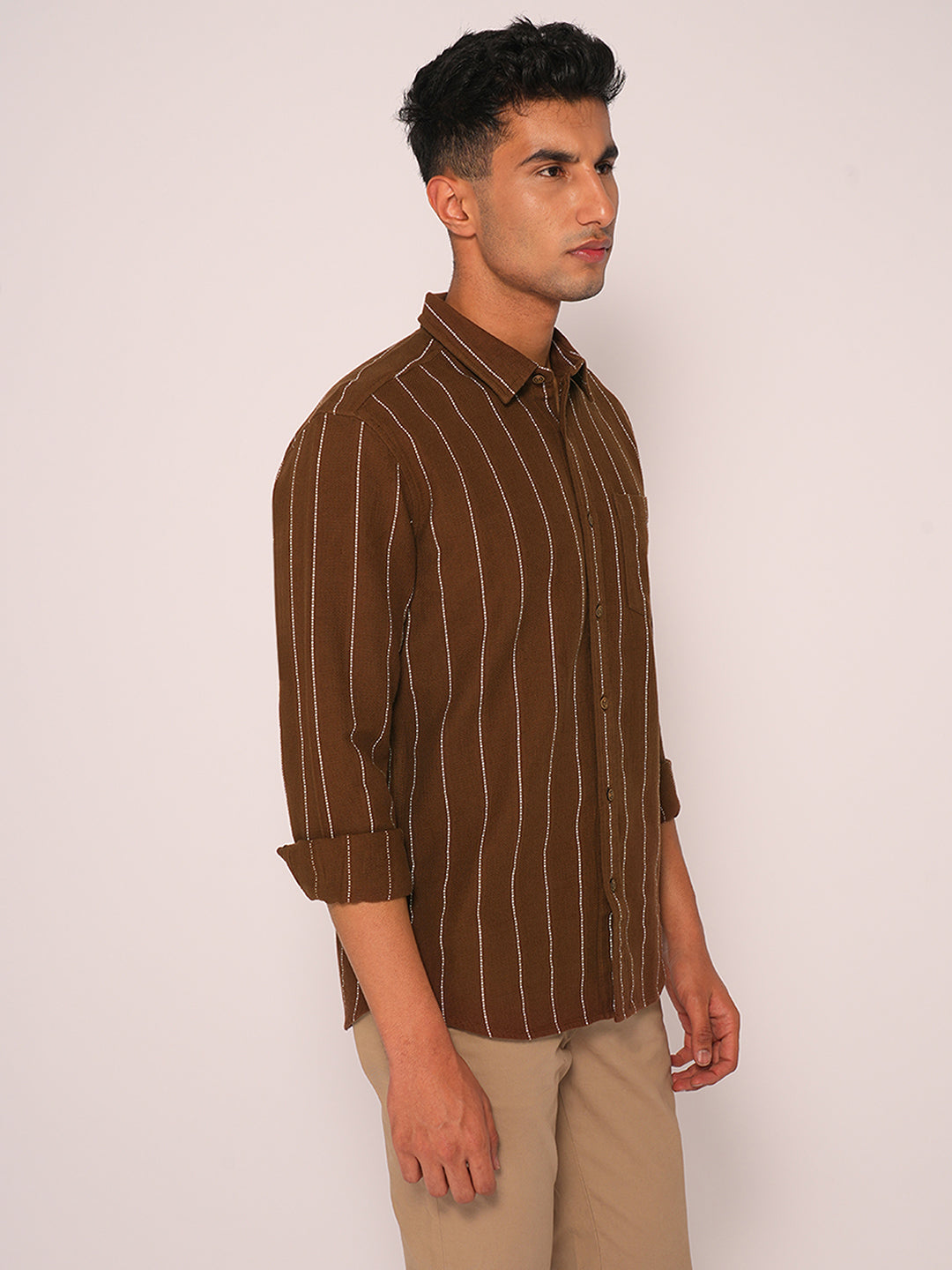 Dark Brown Striped Cotton Shirt