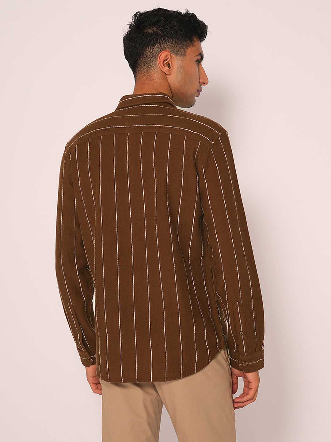 Dark Brown Striped Cotton Shirt
