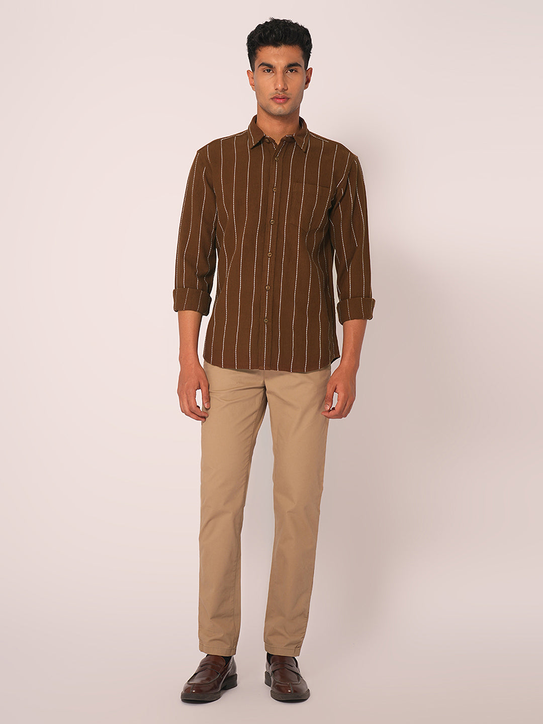 Dark Brown Striped Cotton Shirt
