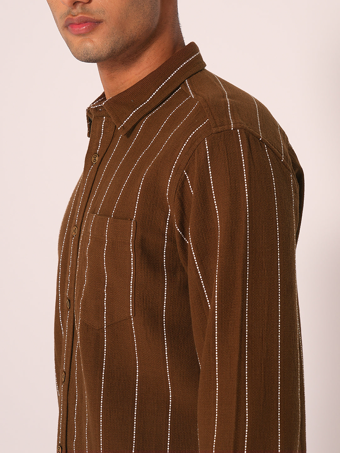 Dark Brown Striped Cotton Shirt