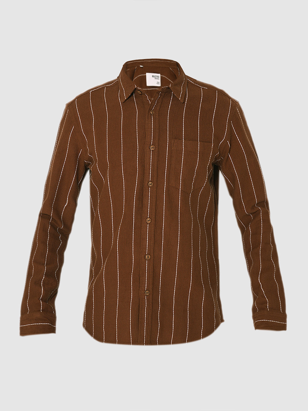 Dark Brown Striped Cotton Shirt