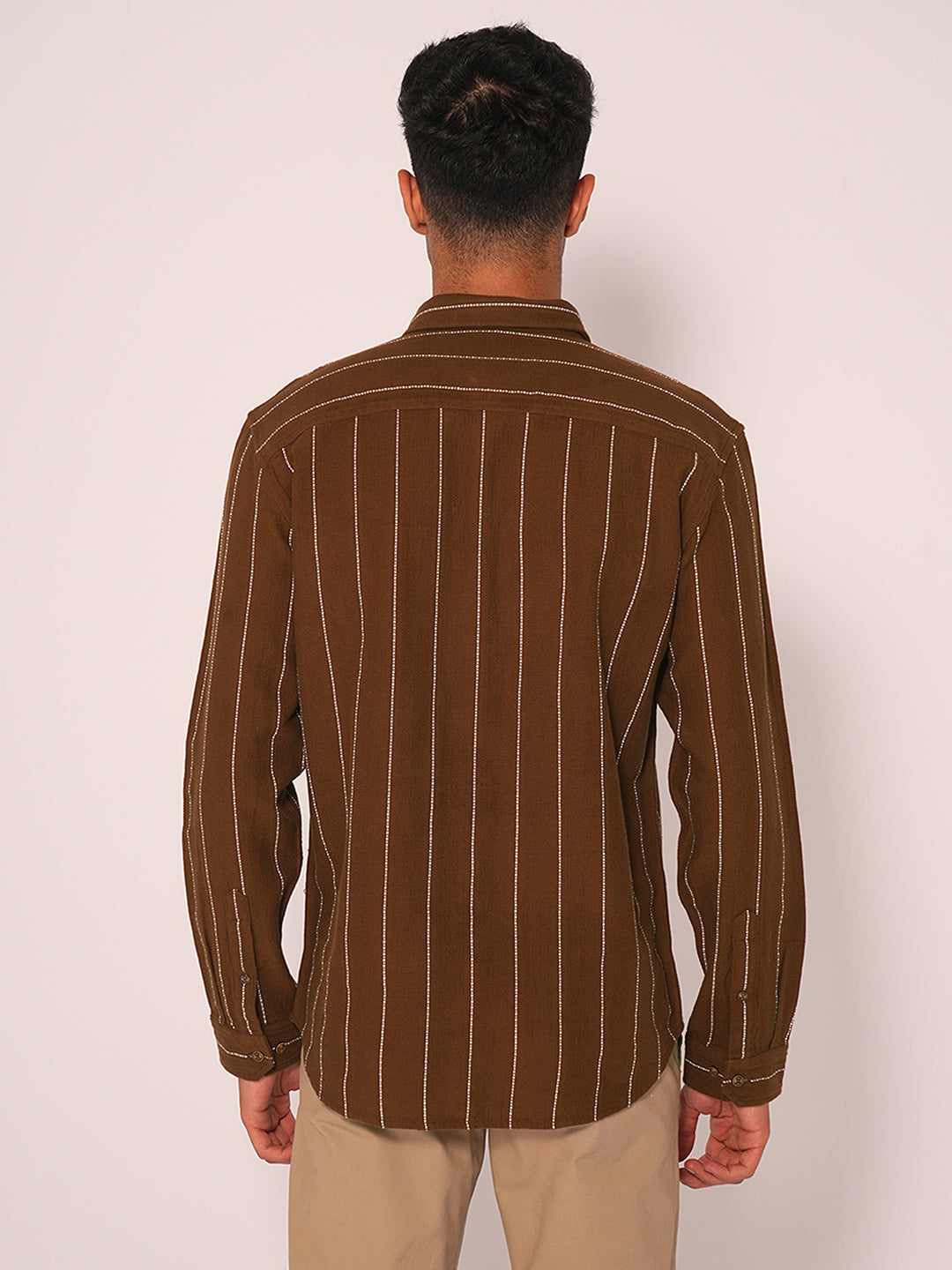 Dark Brown Striped Cotton Shirt
